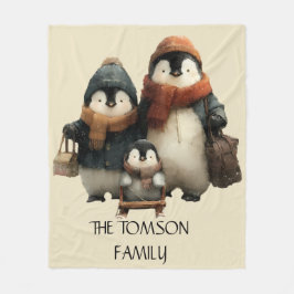 Cobertor De Velo Winter Penguin Family Personalized Design