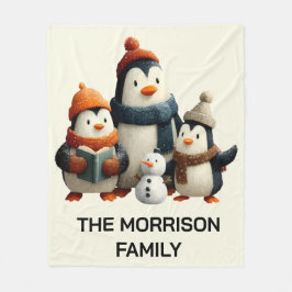 Cobertor De Velo Winter Penguin Family with Snowman