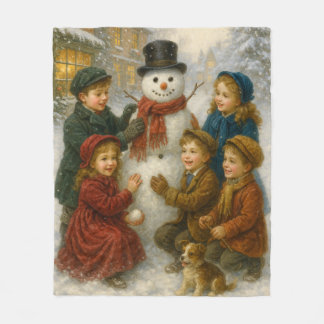 Cobertor De Velo Winter Snowman Scene Fleece Blanket – Cozy Medium