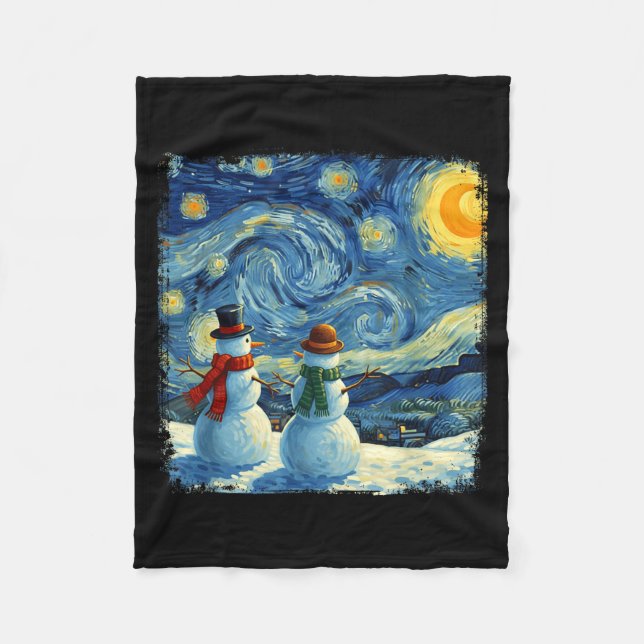 Cobertor De Velo Winter Snowman Van Gogh Starry Night Christmas  (Frente)