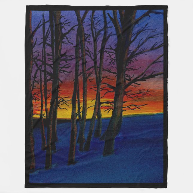 Cobertor De Velo Wintery Woods no Sunset 60x80"grande (Frente)