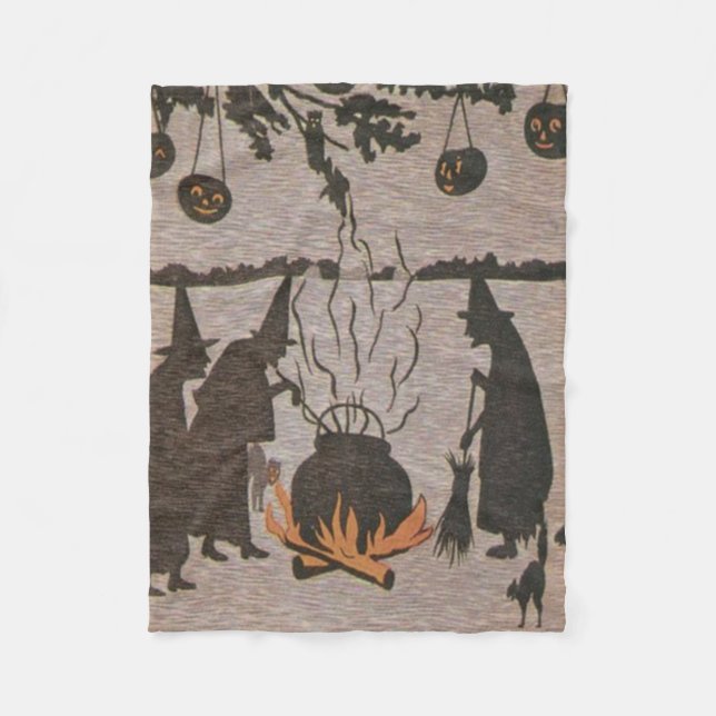 Cobertor De Velo Witch Jack O' Lantern Cauldron Owl (Frente)