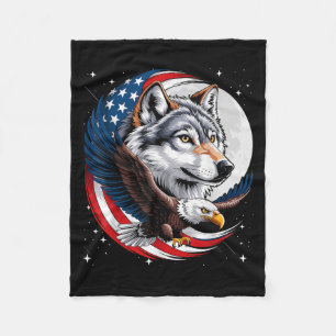 Cobertor De Velo Wolf Bald Eagle American Flag Full Moon Anos novos