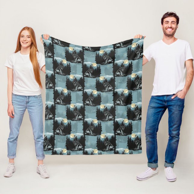 Cobertor De Velo Wolf Howling Na Moon Pattern Design (Criador carregado)