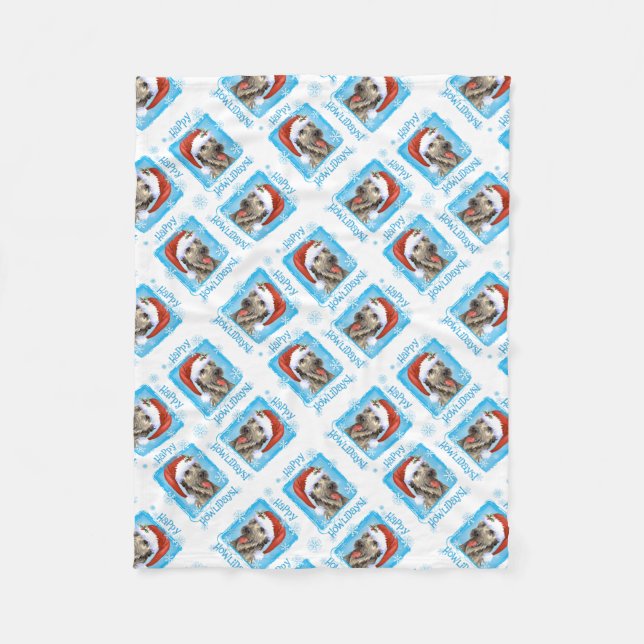 Cobertor De Velo Wolfhound irlandês feliz de Howlidays (Frente)