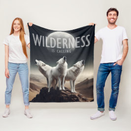 Cobertor De Velo Wolves Howling em Full Moon Wilderness está chaman