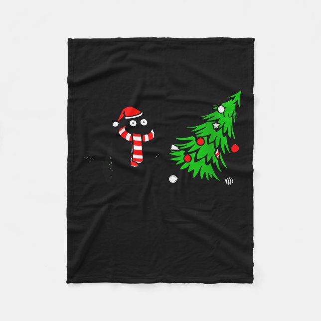 Cobertor De Velo Womens Funny Black Cat Gift Pushing Christmas Tree (Frente)