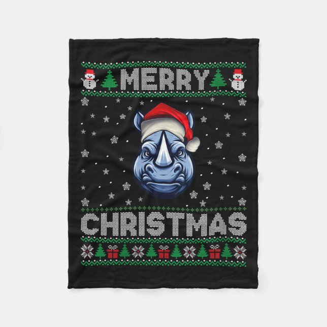 Cobertor De Velo Womens Merry Christmas 2025 Rhino Santa Hat Ugly X (Frente)