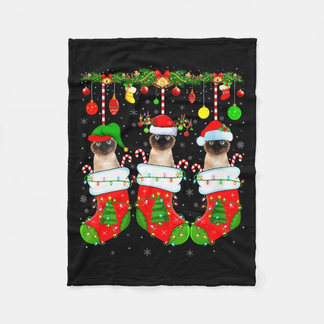 Cobertor De Velo Womens Siamese Cats In Christmas Socks Funny Cat X (Frente)
