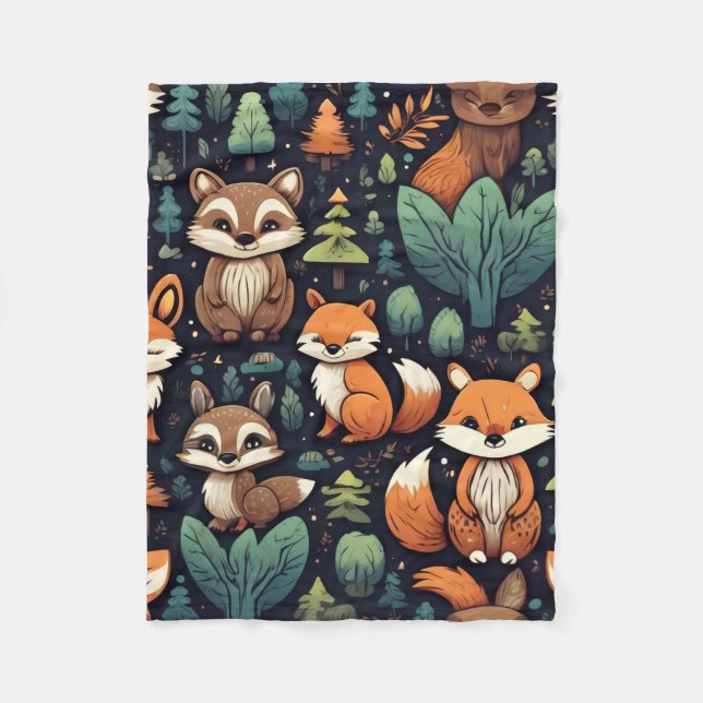 Cobertor De Velo Woodland Animal Pattern Blanket (Frente)