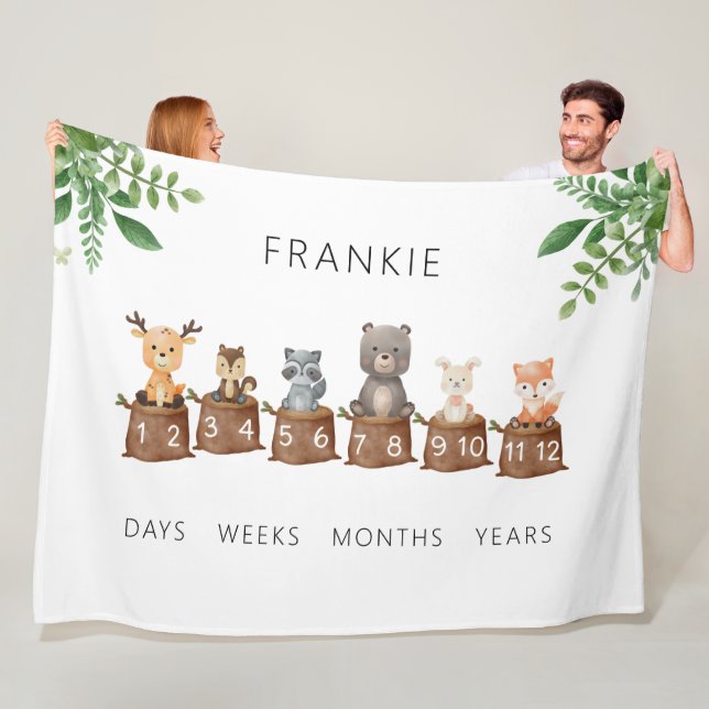 Cobertor De Velo Woodland Baby Animais Milestone (In Situ)