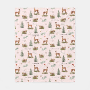 Cobertor De Velo Woodland Deer Fawn Floral Baby Name Pink