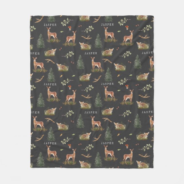 Cobertor De Velo Woodland Deer Fawn Patterno Baby Green Nome (Frente)