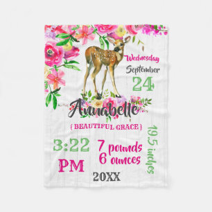Cobertor De Velo Woodland Fawn Deer Watercolor Bebê Stats