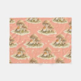 Cobertor De Velo Woodland Robin & Mushroom Watercolor Pattern