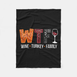 Cobertor De Velo Wtf Wine Turkey Family Engraçado Ação de Graças 1