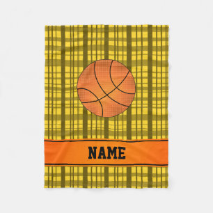 Cobertor De Velo Xadrez amarela de basquete de nome personalizado