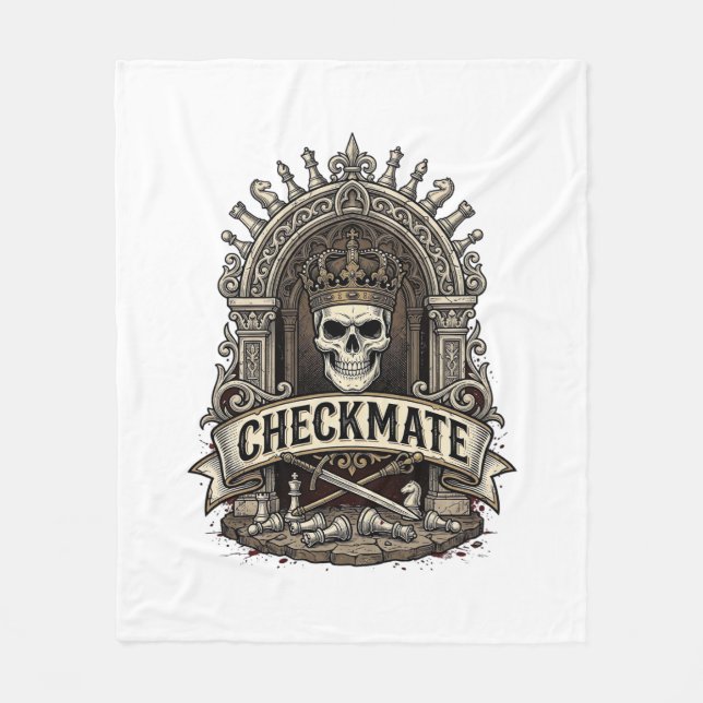 Cobertor De Velo Xadrez Antigo Checkmate Skull King (Frente)
