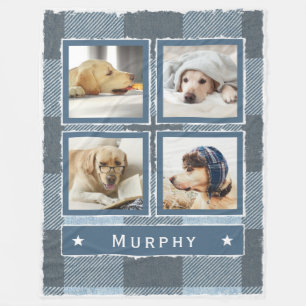 Cobertor De Velo Xadrez de 4 Photo Cão Grande Russo Azul Denim Buf