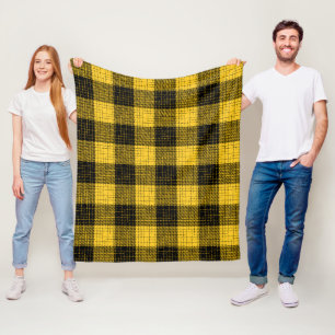 Cobertor De Velo Xadrez de Búfalo Amarelo Preto com Trama Cruzada