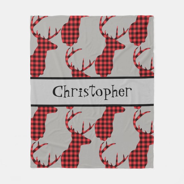 Cobertor De Velo Xadrez de Buffalo Cão Vermelho Negra Menino (Frente)