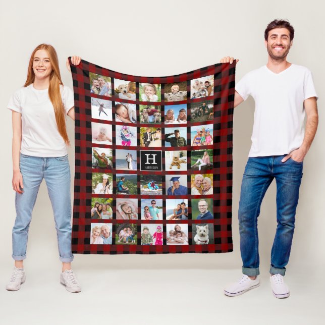 Cobertor De Velo Xadrez de Buffalo Rustic Monograma Colagem de Foto (In Situ)