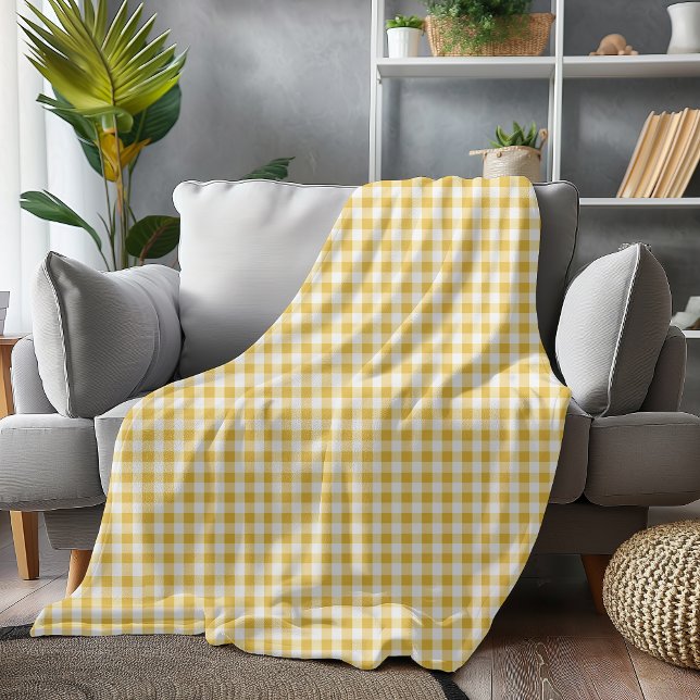 Cobertor De Velo Xadrez de Gingham Amarelo e Branco com Cozy Verifi (Criador carregado)