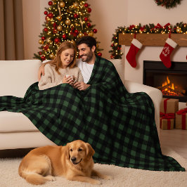Cobertor De Velo Xadrez de Natal Verde e Preto de Plaid de Búfalo