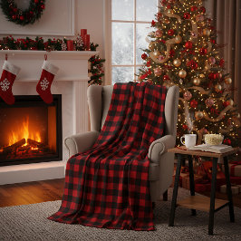 Cobertor De Velo Xadrez de Natal Vermelho e Preto Buffalo Plaid