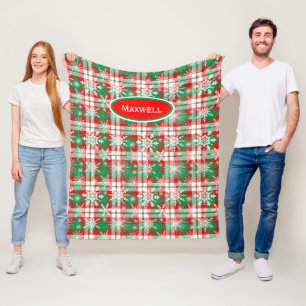 Cobertor De Velo Xadrez E Flocos De Neve Padrão De Natal 3 Com Nome