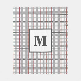 Cobertor De Velo Xadrez Elegante Vermelho Cinza Prata Monograma