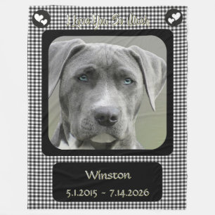 Cobertor De Velo Xadrez Preto e Branco Nome da Foto do Pet e Datas