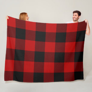 Cobertor De Velo Xadrez Preto e Vermelho Quadrados Plaid Búfalo