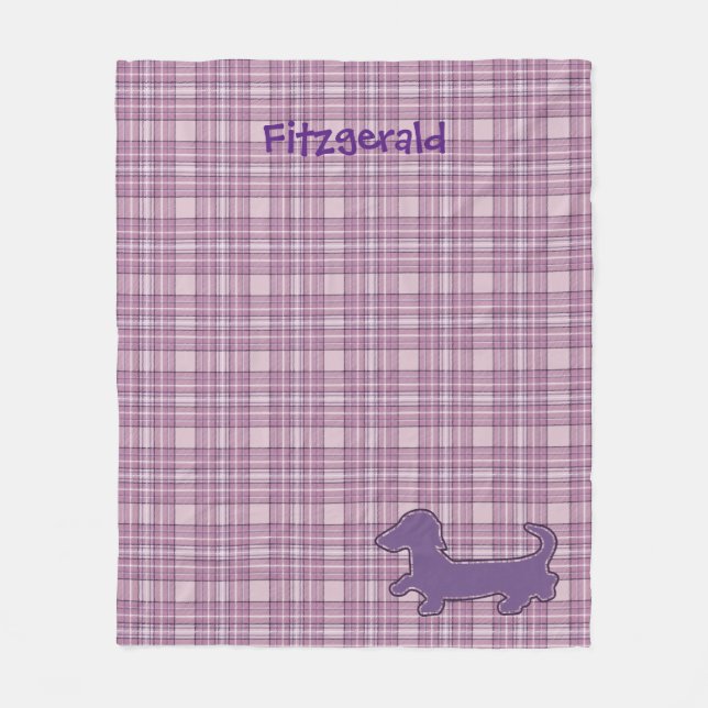 Cobertor De Velo Xadrez Roxa, Dachshund Fleece Blanket (Frente)