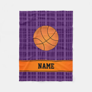Cobertor De Velo Xadrez roxa de basquete de nome personalizado