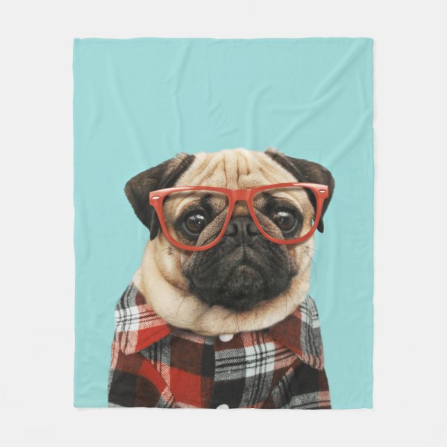 Cobertor De Velo Xadrez Shirt Pug (Frente)
