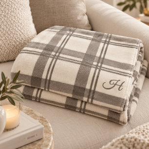 Cobertor De Velo Xadrez Tartan Bege Creme Monogramado