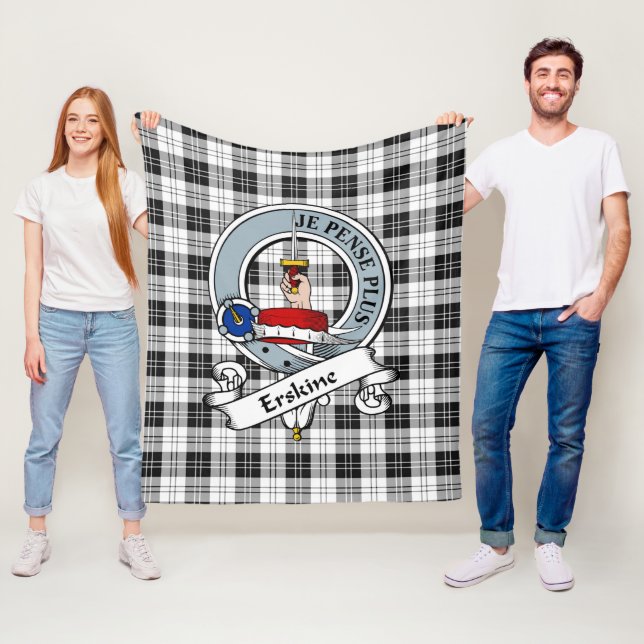 Cobertor De Velo Xadrez Tartan Crachá de Clã Branco e Preto Erskine (In Situ)