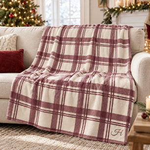 Cobertor De Velo Xadrez Tartan Creme Borgonha Monogramado