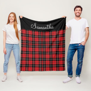 Cobertor De Velo Xadrez Tártano Vermelho Preto e Branco Monograma P