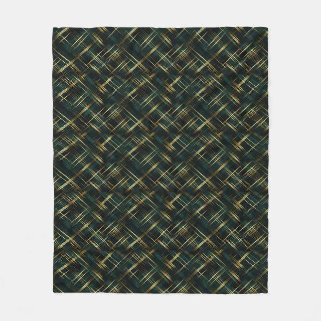 Cobertor De Velo Xadrez Verde Moderna Dourada E Escura (Frente)