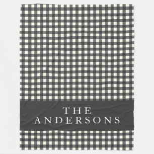 Cobertor De Velo Xadrez Vintage Black and White Gingham Personaliza