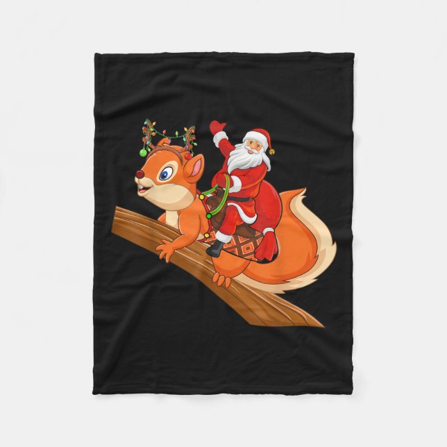 Cobertor De Velo Xmas Family Matching Funny Santa Riding Squirrel C (Frente)