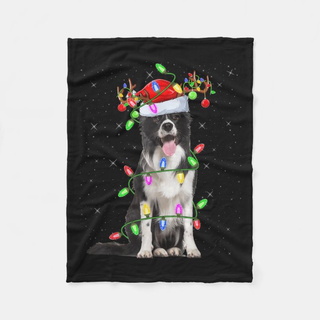 Cobertor De Velo Xmas Holiday Lighting Santa Border Collie Dog Chri (Frente)