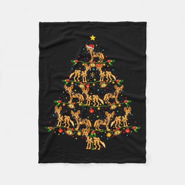 Cobertor De Velo Xmas Lighting Santa African Wild Dog Christmas Tre (Frente)