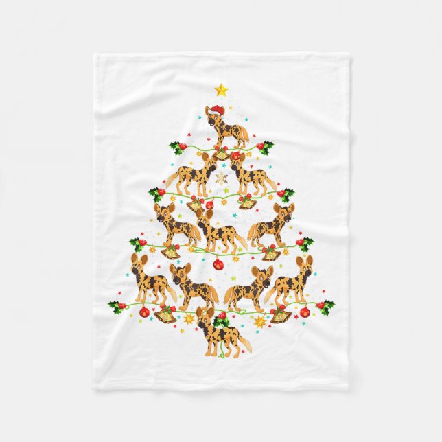 Cobertor De Velo Xmas Lighting Santa African Wild Dog Christmas Tre (Frente)