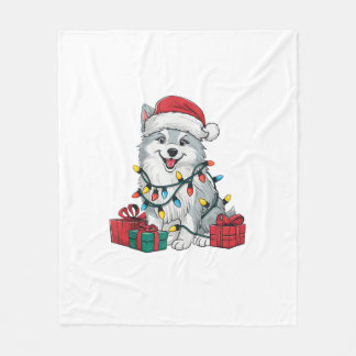 Cobertor De Velo Xmas Lighting Santa Hat American Eskimo Dog Cristo