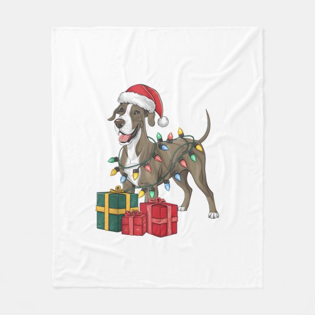 Cobertor De Velo Xmas Lighting Santa Hat Grande Dane Dog Natal _ (Frente)