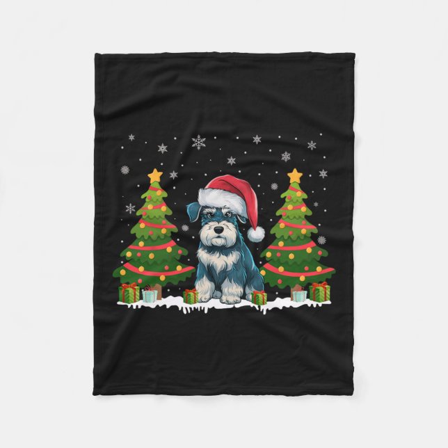 Cobertor De Velo Xmas Lights Miniature Schnauzer Papai noel Christm (Frente)