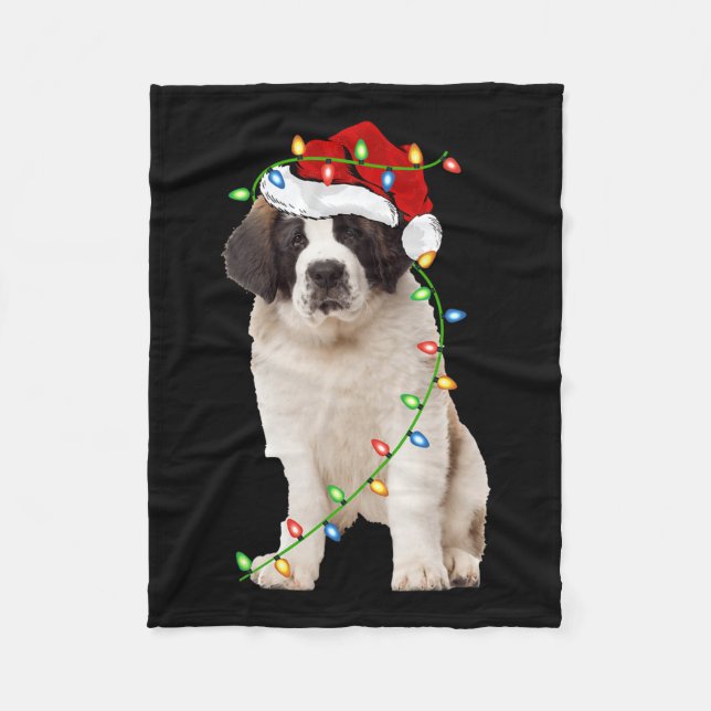Cobertor De Velo Xmas Lights Santa Hat Santo Bernard Dog Natal (Frente)